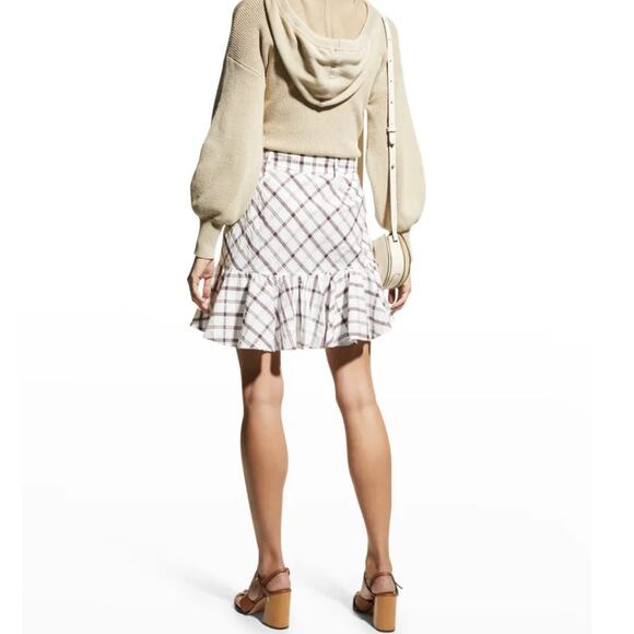 Veronica Beard Memphis Mini Skirt Size 2 XS White Plaid Ruffle NEW NWT - Picture 4 of 11